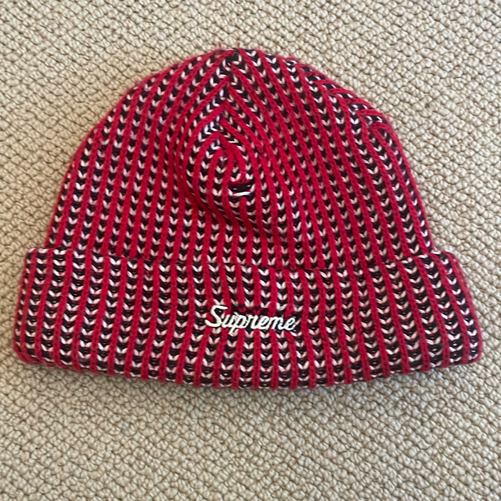 Supreme Red and Black Knit Beanie